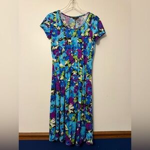 Notations Blue and Purple Floral Midi Dress